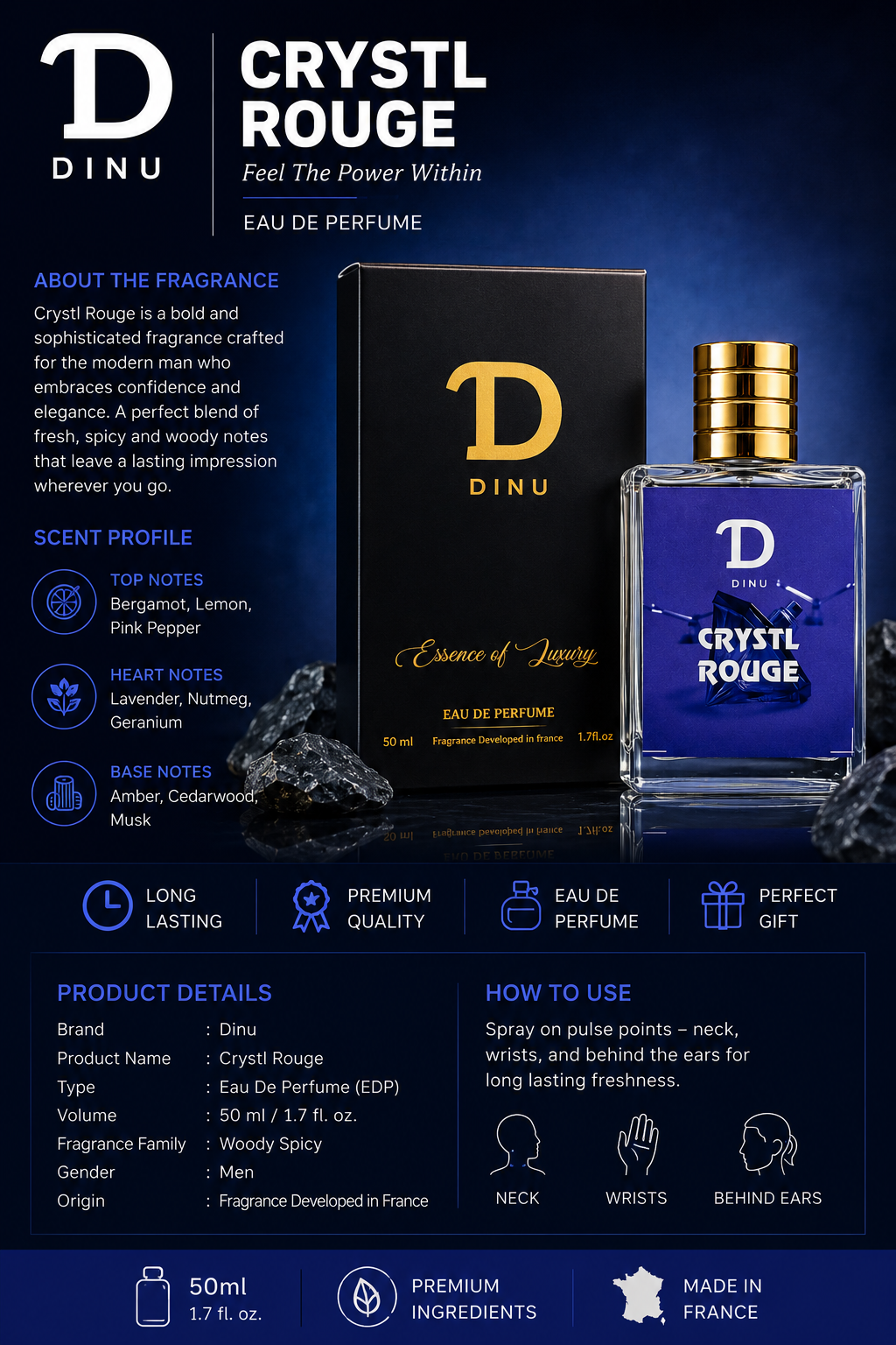 Dinu Crystl Rouge – Feel The Power Within | 50ml